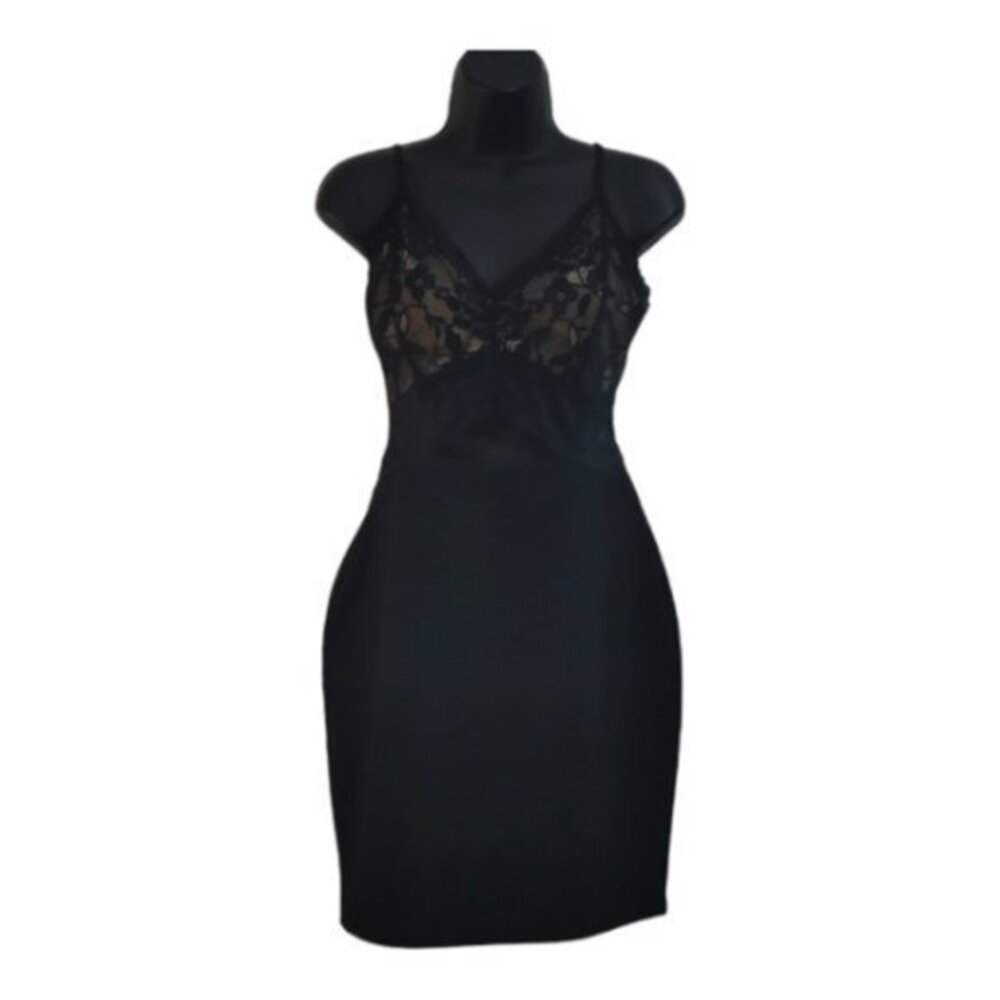 Haute Monde Black Tan Lace Spaghetti Strap Dress Size L GUC #6193